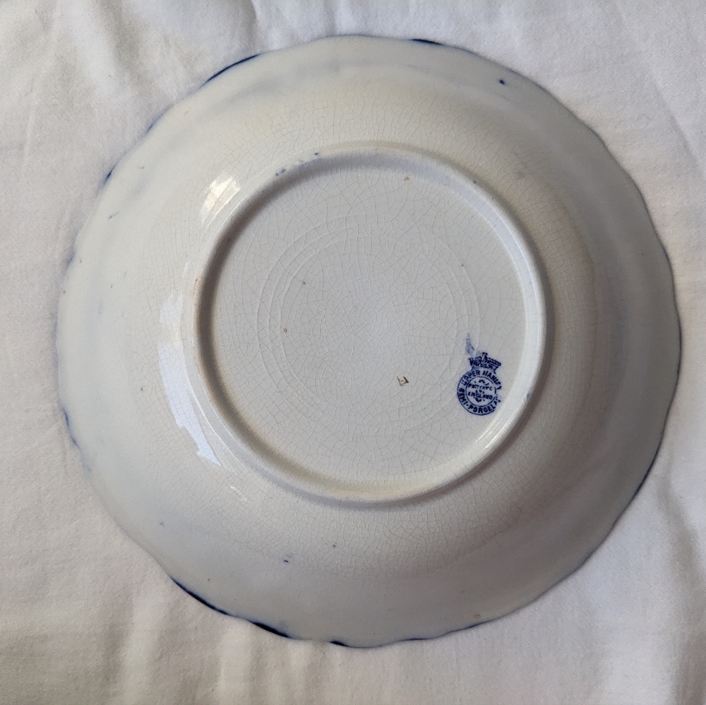 Antique Upper Hanley England Dahlia Flow Blue Floral Round Vegetable Bowl - Picture 14 of 16